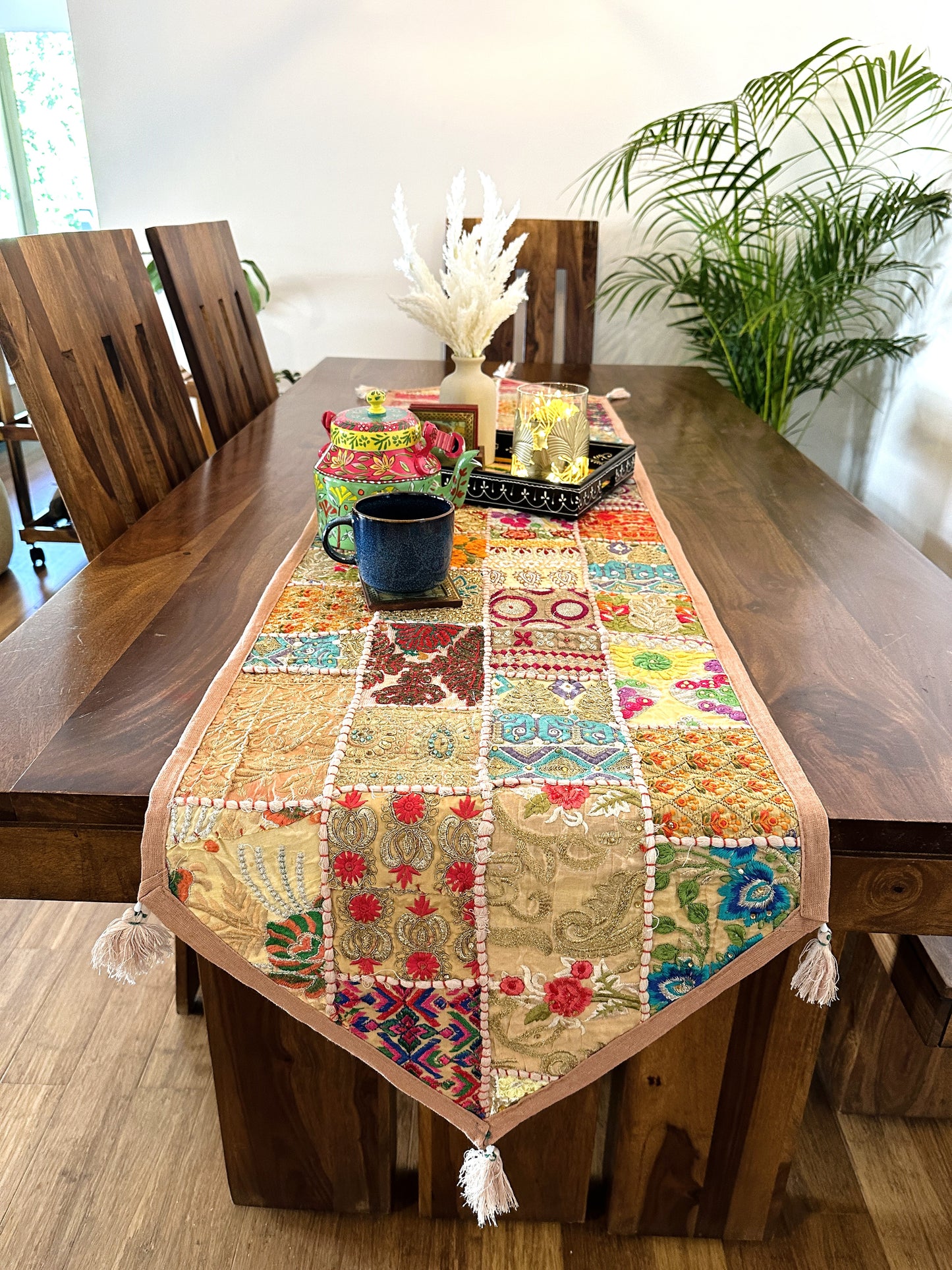 Patchwork Table Runner Beige | 14 x 70 inches