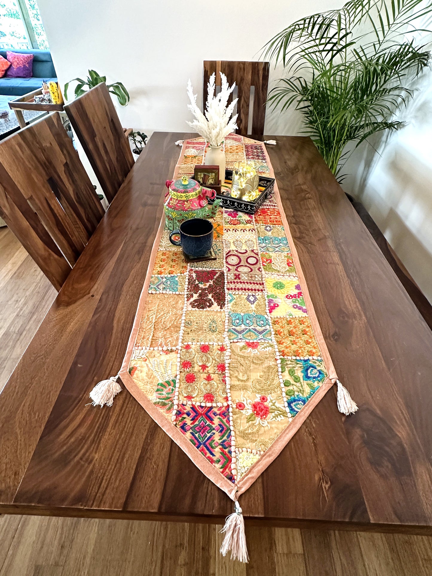 Patchwork Table Runner Beige | 14 x 70 inches