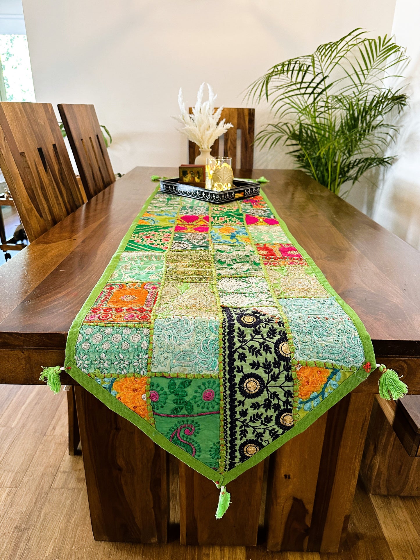 Patchwork Table Runner Green | 14 x 70 inches