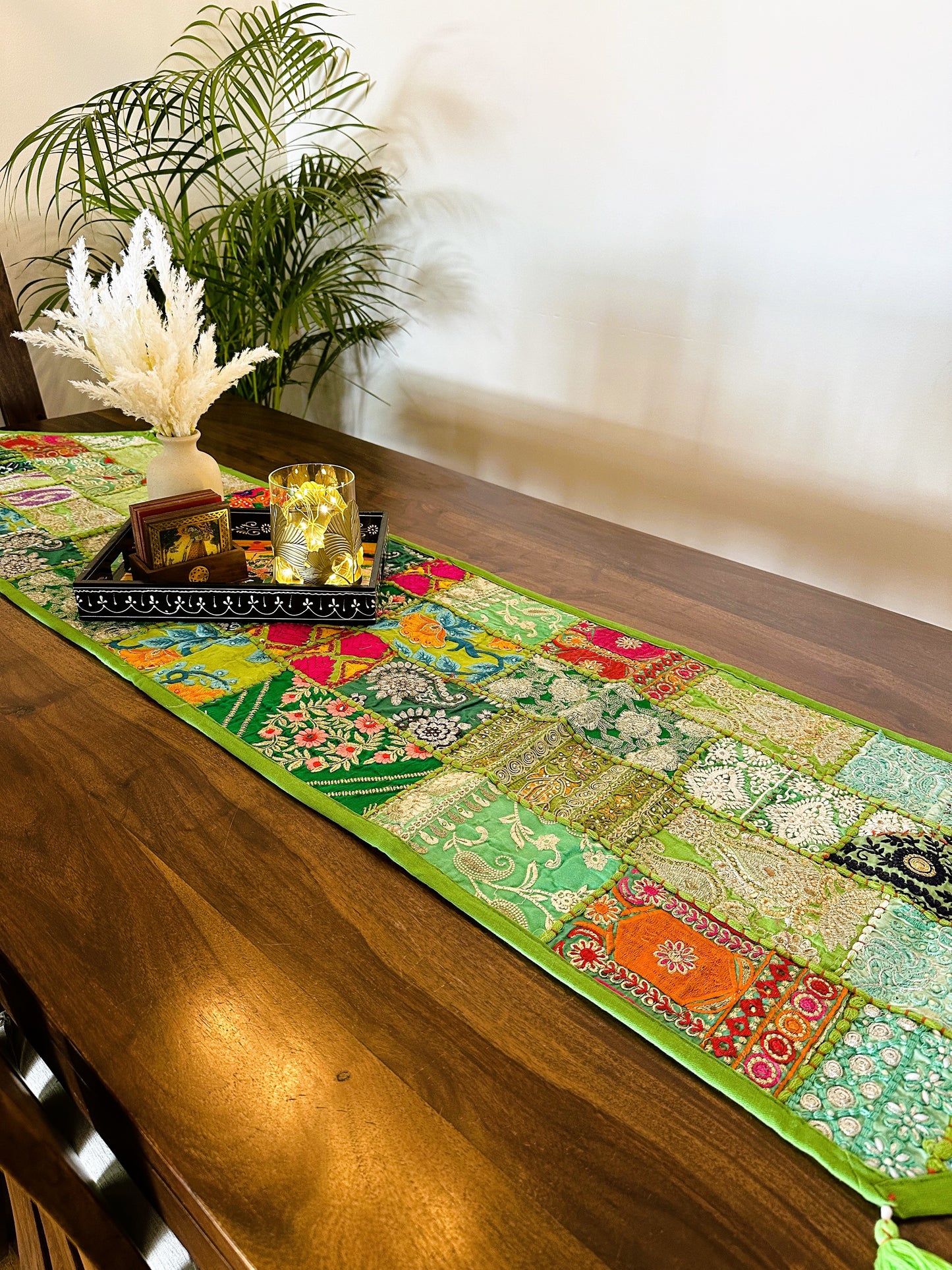 Patchwork Table Runner Green | 14 x 70 inches