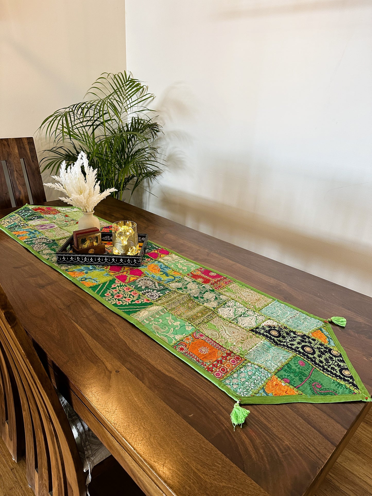 Patchwork Table Runner Green | 14 x 70 inches