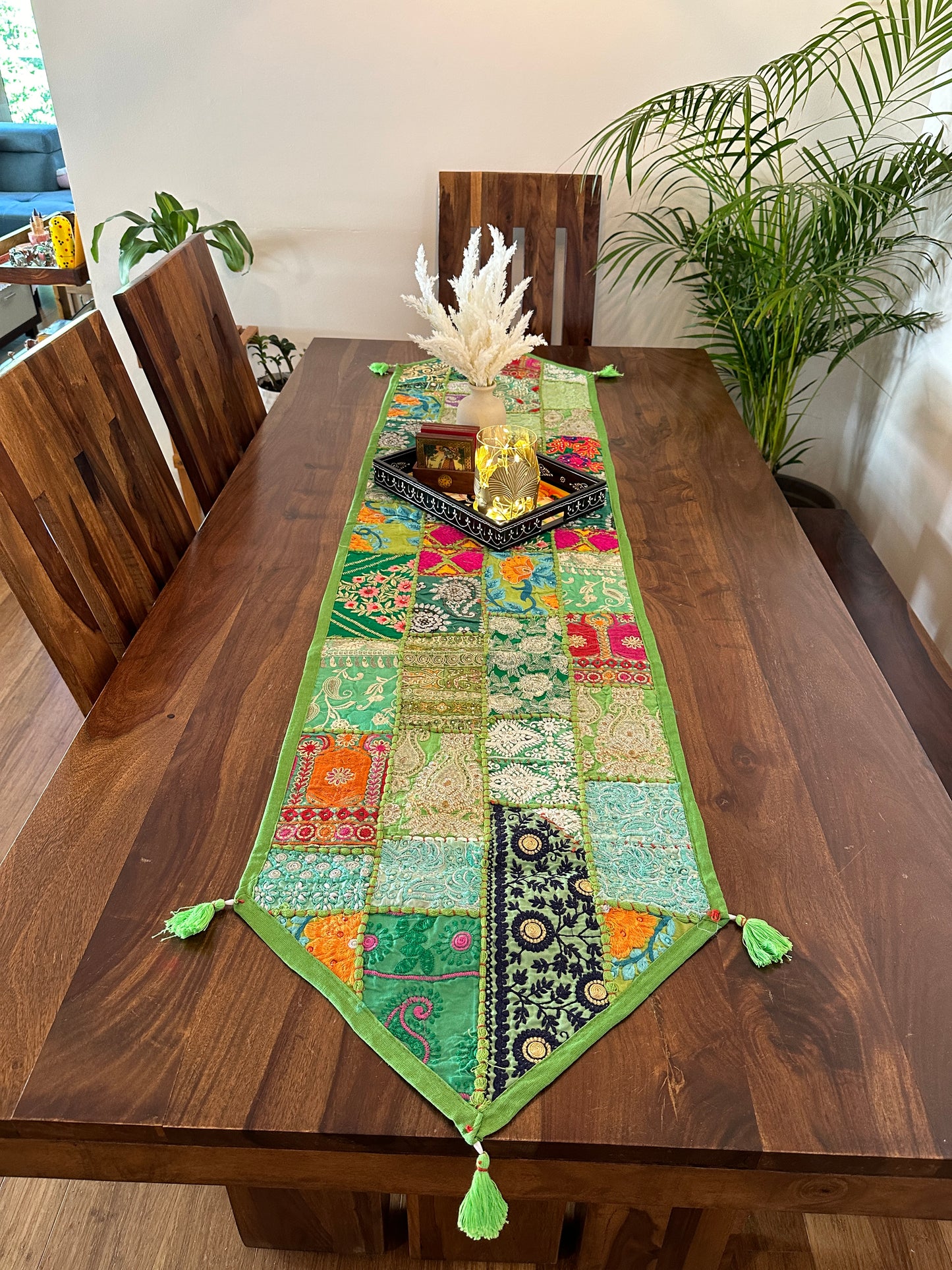 Patchwork Table Runner Green | 14 x 70 inches