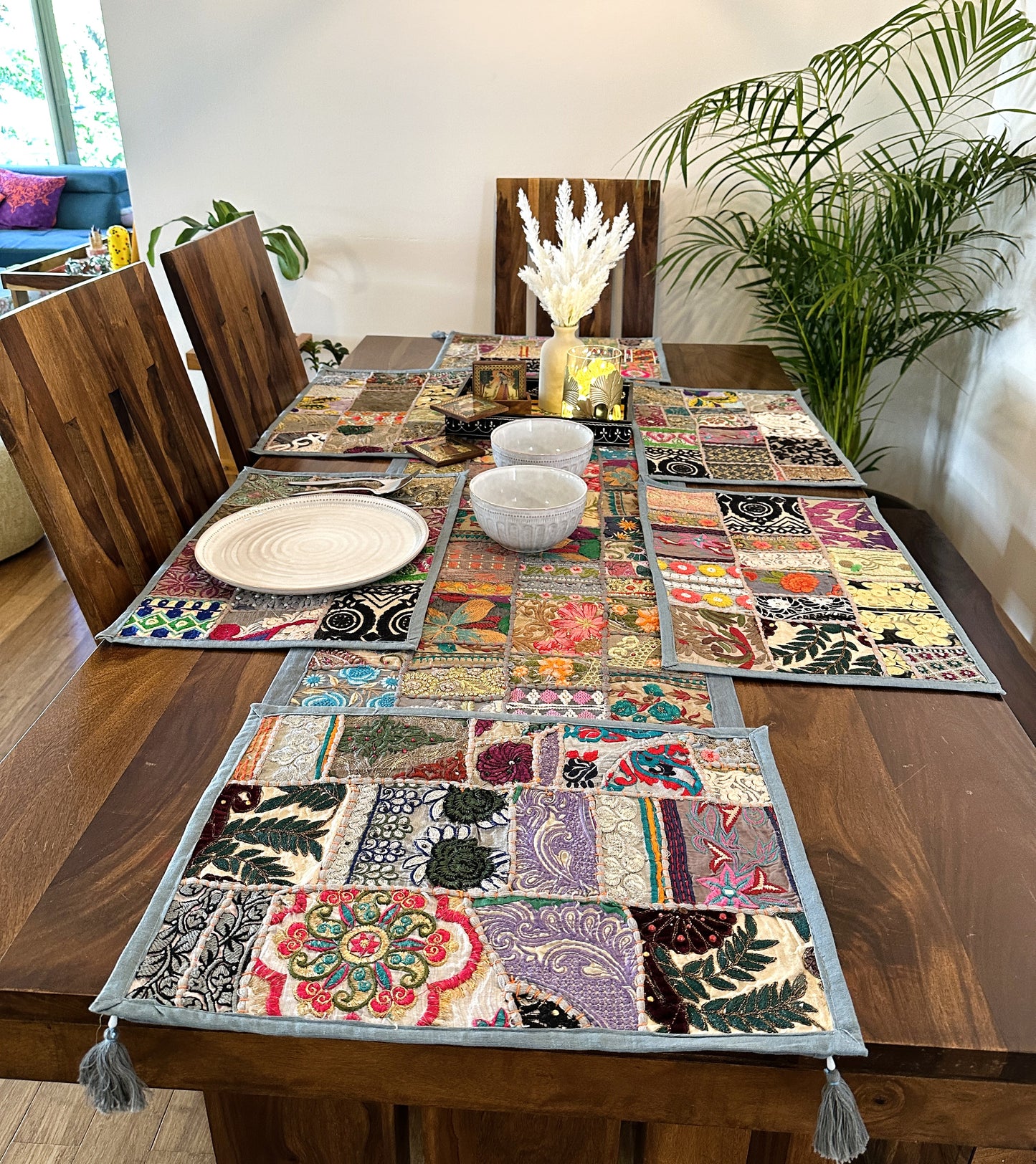 Patchwork Table Setting Placemats - Gray