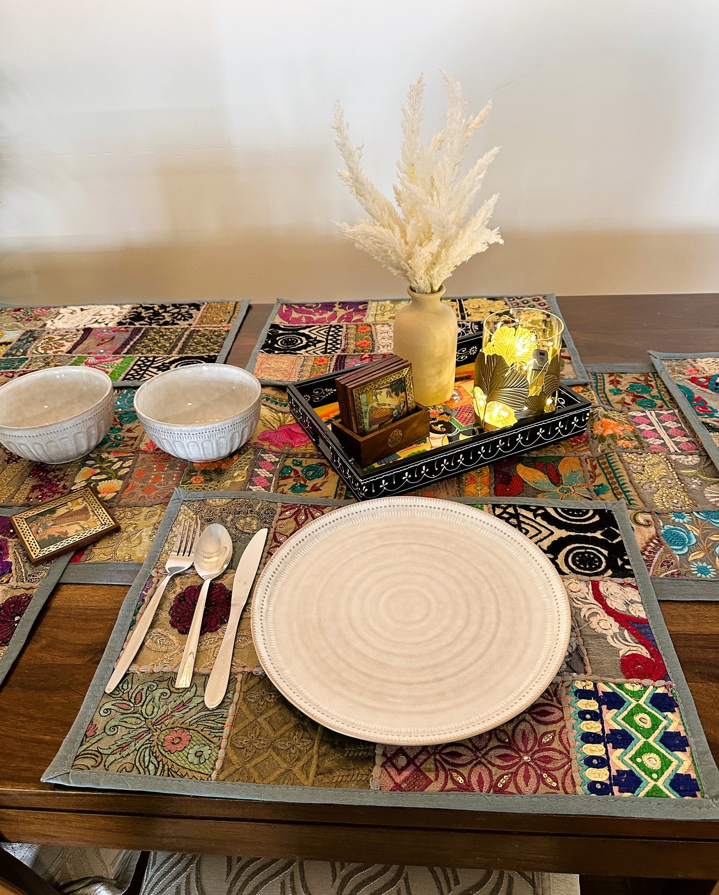 Patchwork Table Setting Placemats - Gray