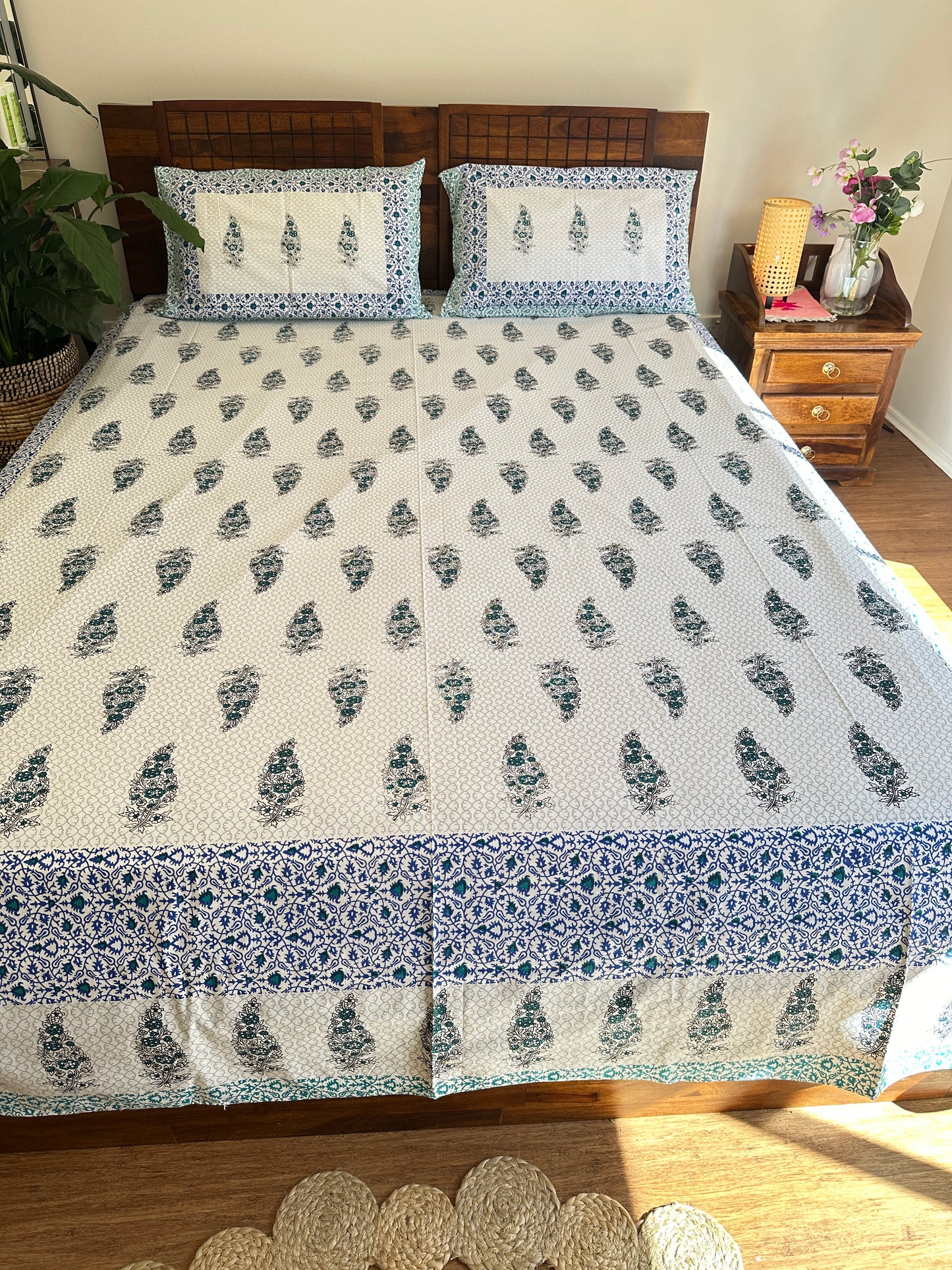 Sanganeri Percale Cotton Handblock Print Bedspread (King Size)