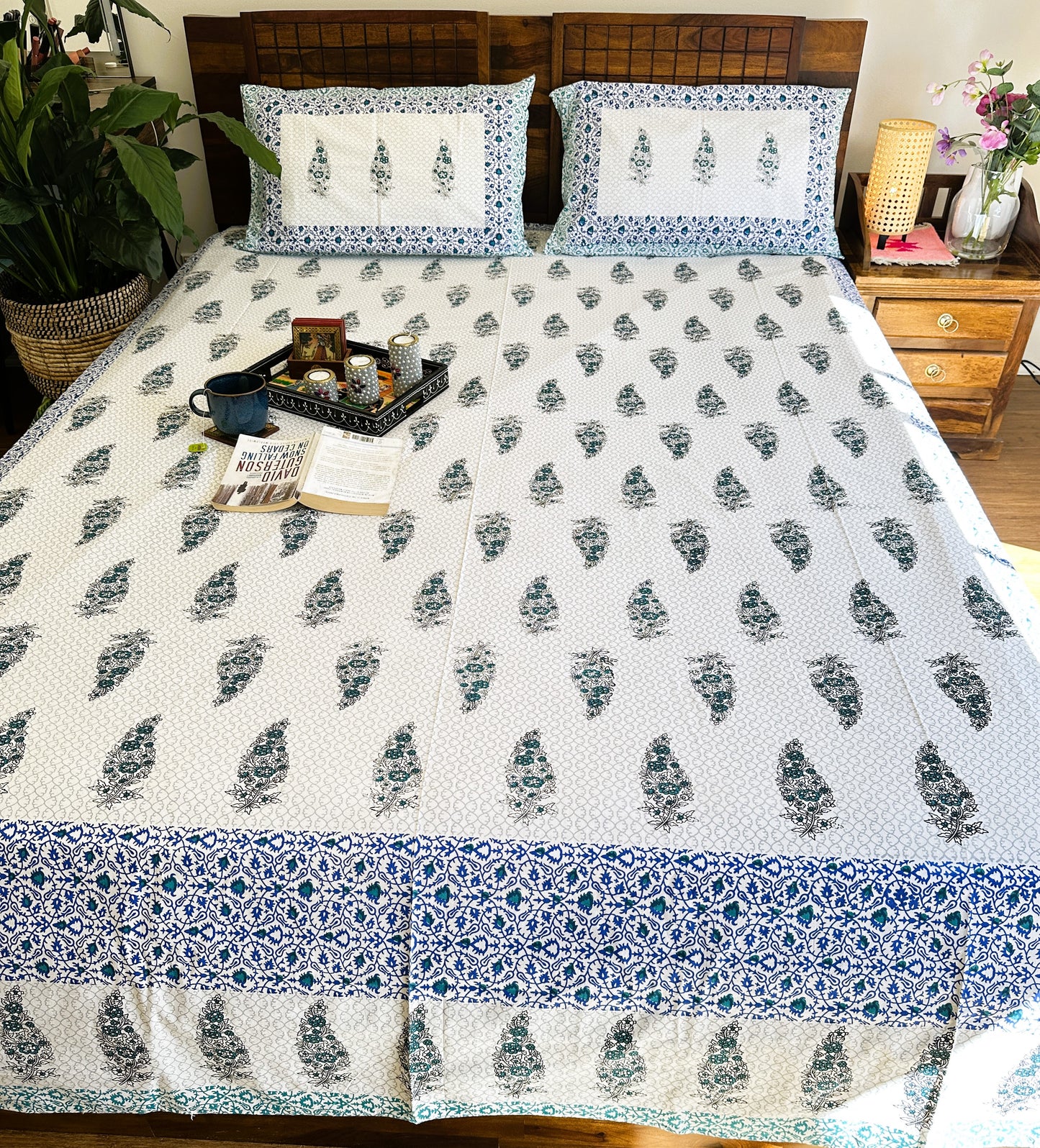 Sanganeri Percale Cotton Handblock Print Bedspread (King Size)