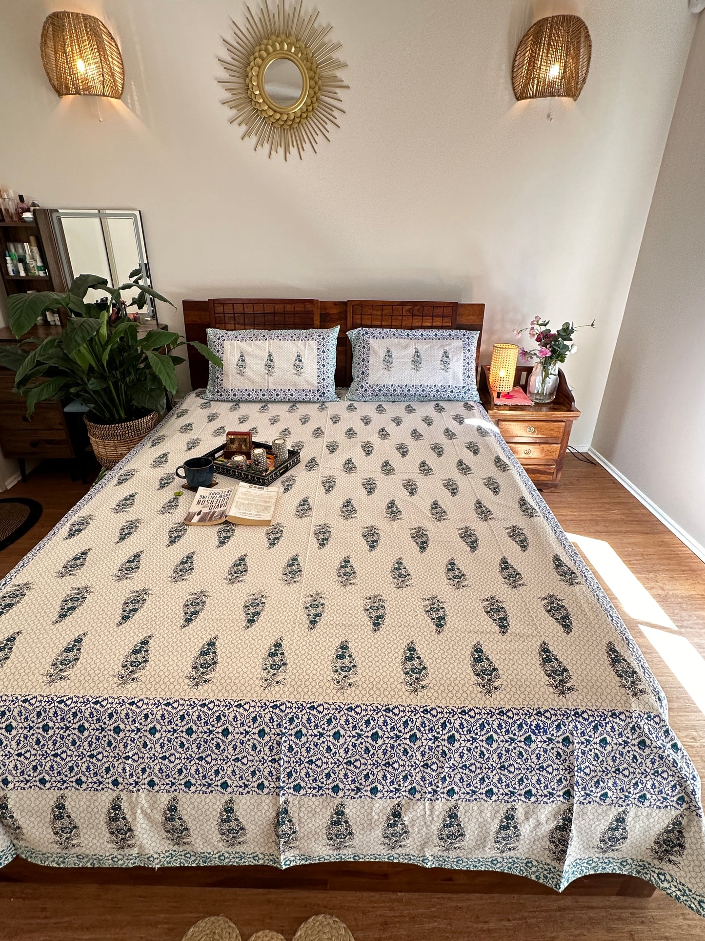 Sanganeri Percale Cotton Handblock Print Bedspread (King Size)