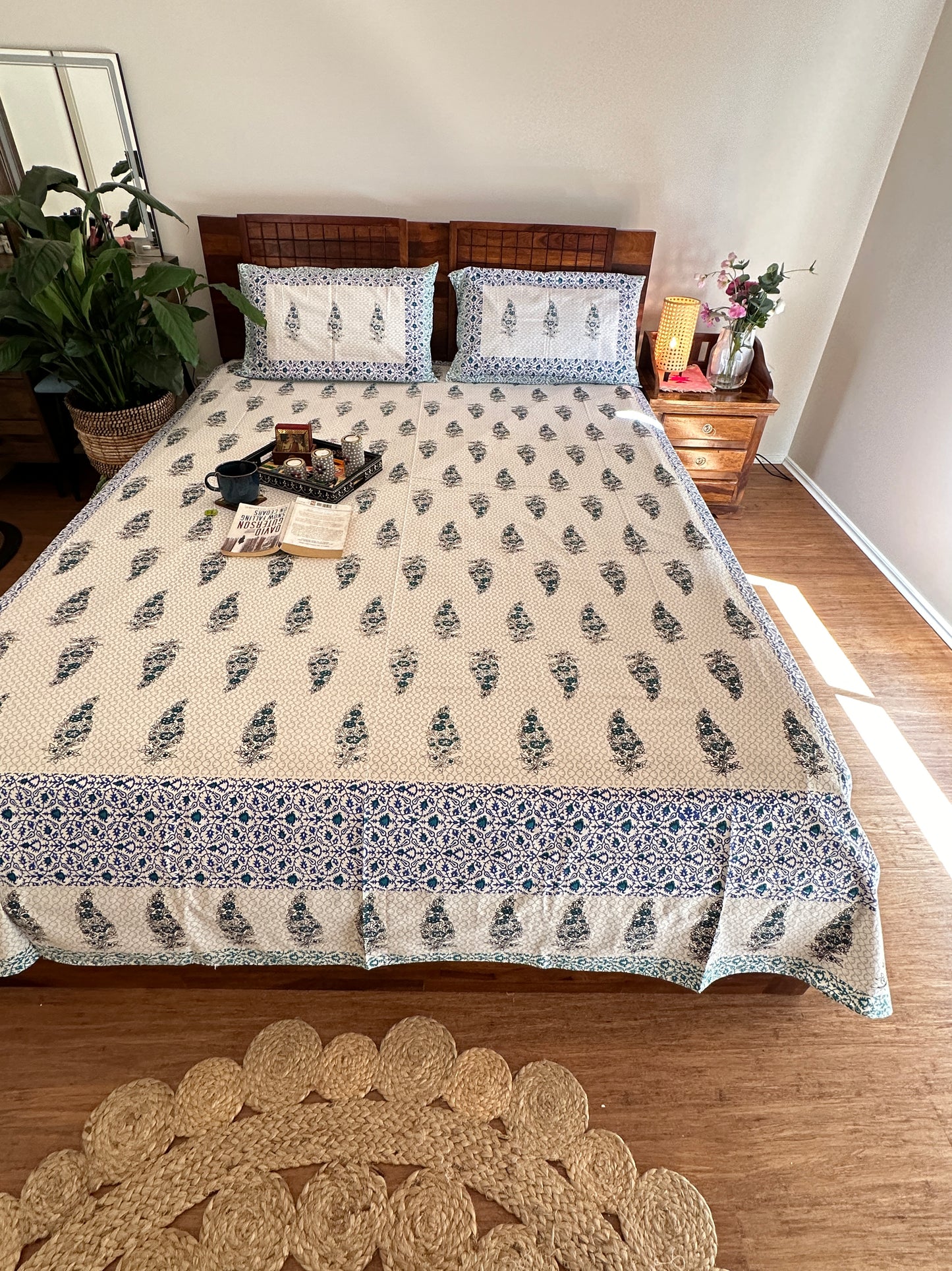 Sanganeri Percale Cotton Handblock Print Bedspread (King Size)