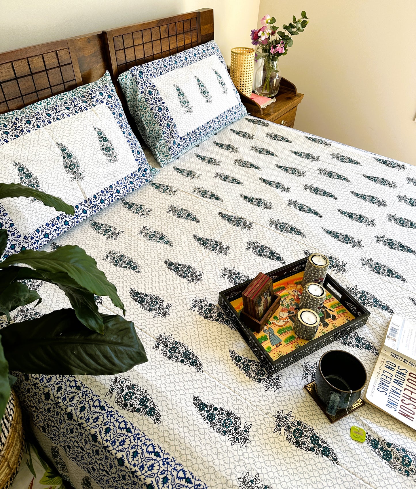 Sanganeri Percale Cotton Handblock Print Bedspread (King Size)