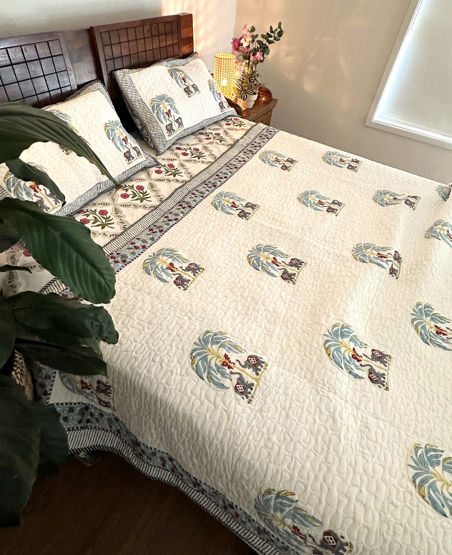 Royal Majesty Cloud Cuddler - Quilted Cotton Handblock Print Comforter Set with 2 Pillow Covers