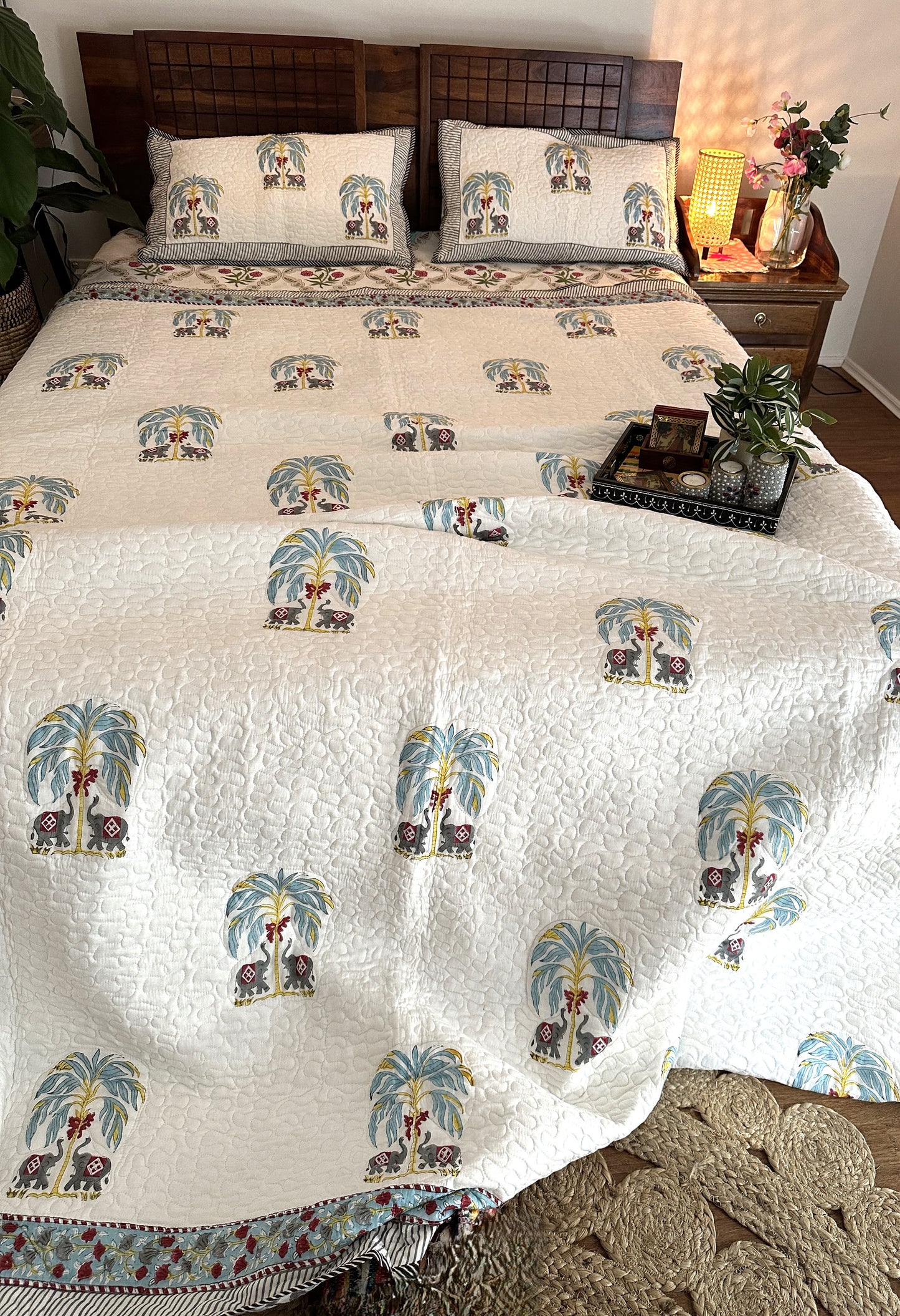 Royal Majesty Cloud Cuddler - Quilted Cotton Handblock Print Comforter Set with 2 Pillow Covers