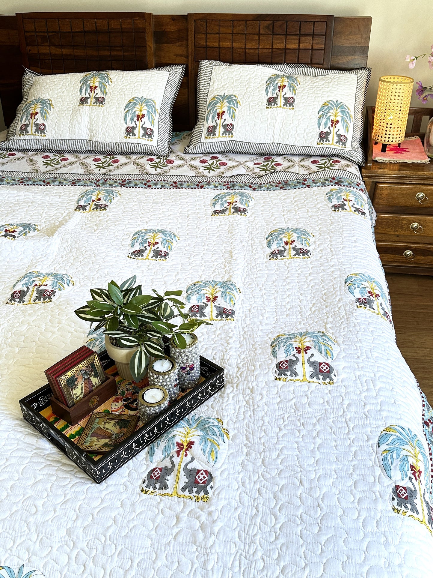 Royal Majesty Cloud Cuddler - Quilted Cotton Handblock Print Comforter Set with 2 Pillow Covers