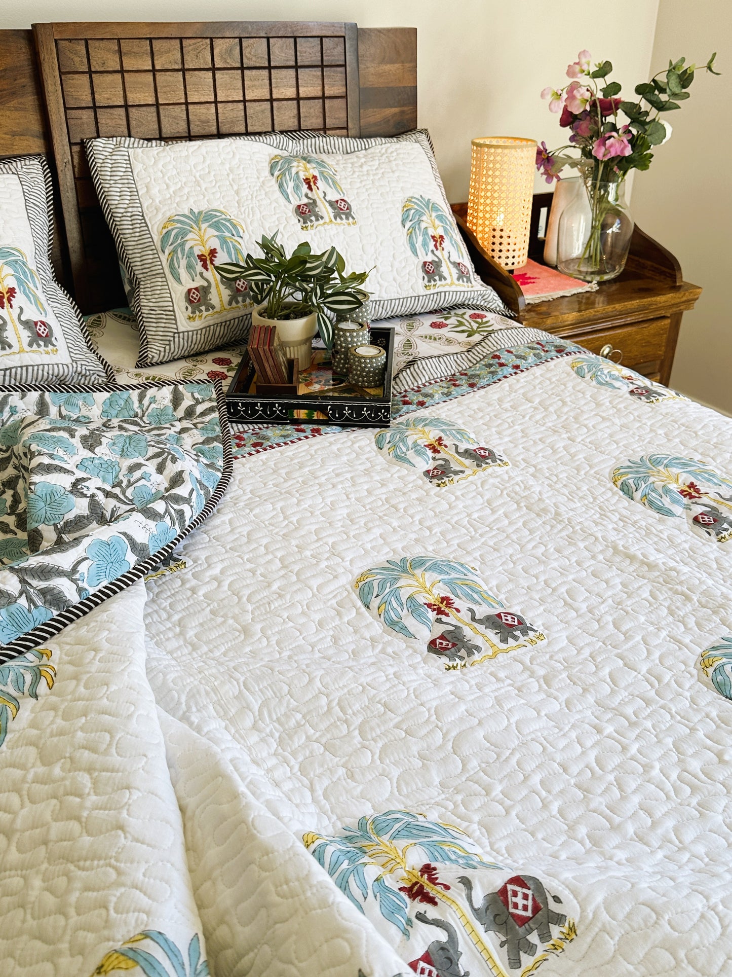 Royal Majesty Cloud Cuddler - Quilted Cotton Handblock Print Comforter Set with 2 Pillow Covers