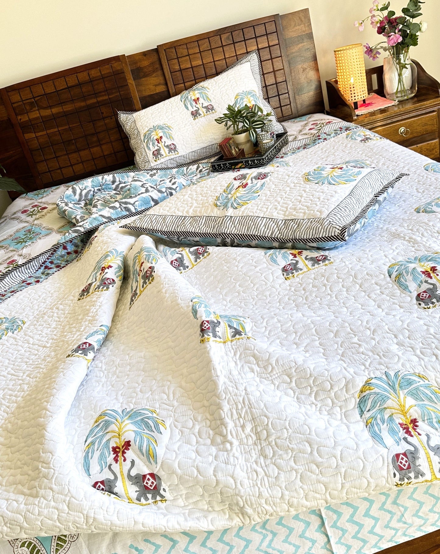 Royal Majesty Cloud Cuddler - Quilted Cotton Handblock Print Comforter Set with 2 Pillow Covers