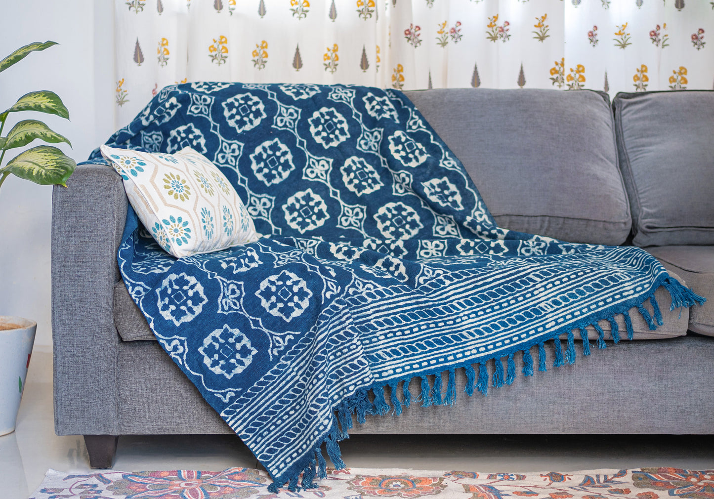 Indigo Mandala Organic Jute Cotton Sofa Throw