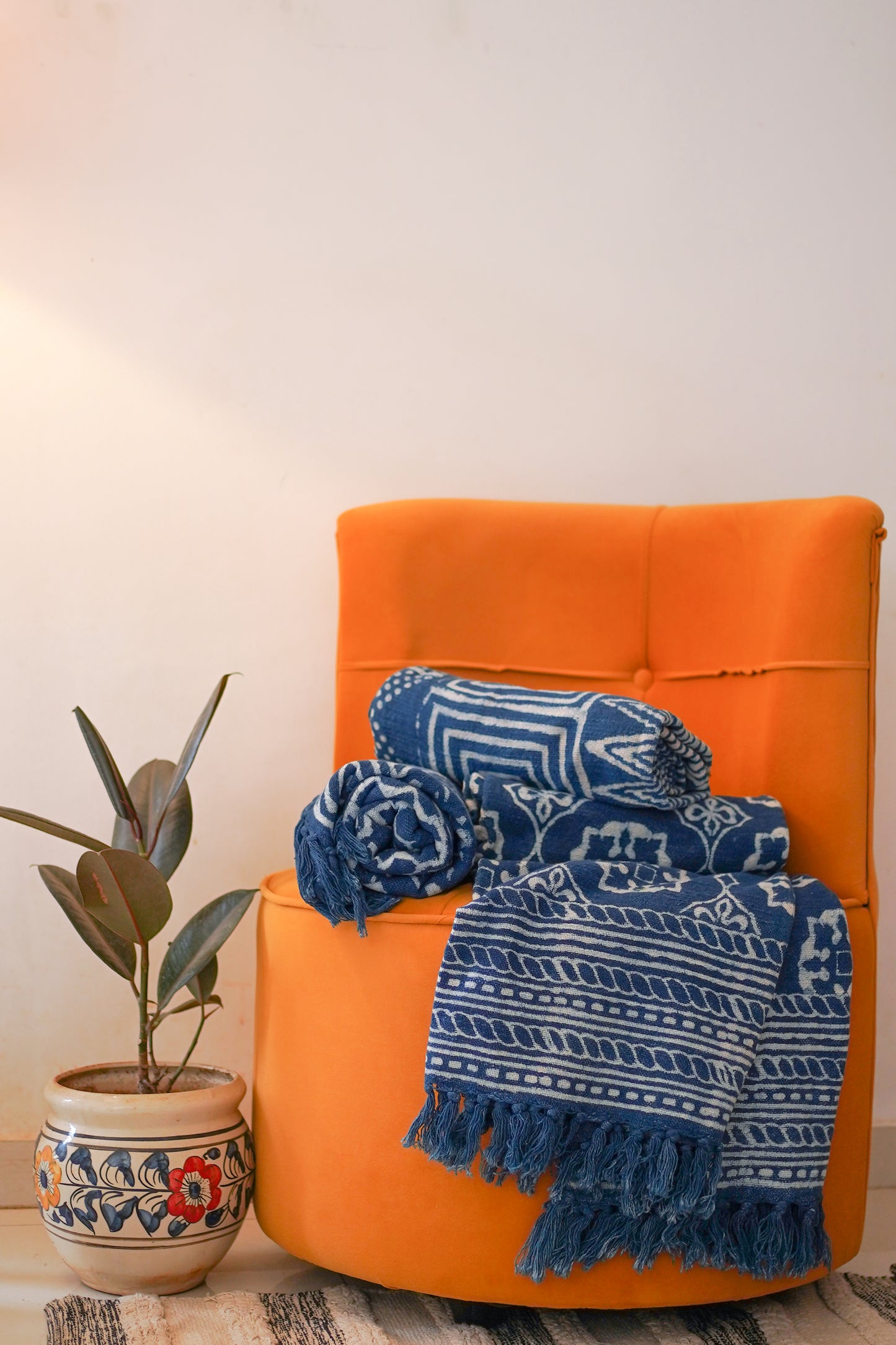 Indigo Mandala Organic Jute Cotton Sofa Throw