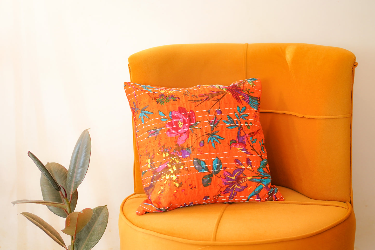 Floral Kantha Cushion Covers | 16 x 16 inches