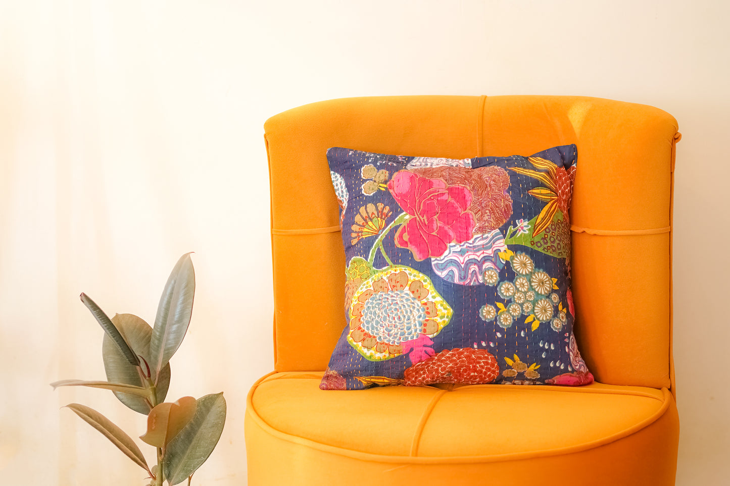 Floral Kantha Cushion Covers | 16 x 16 inches